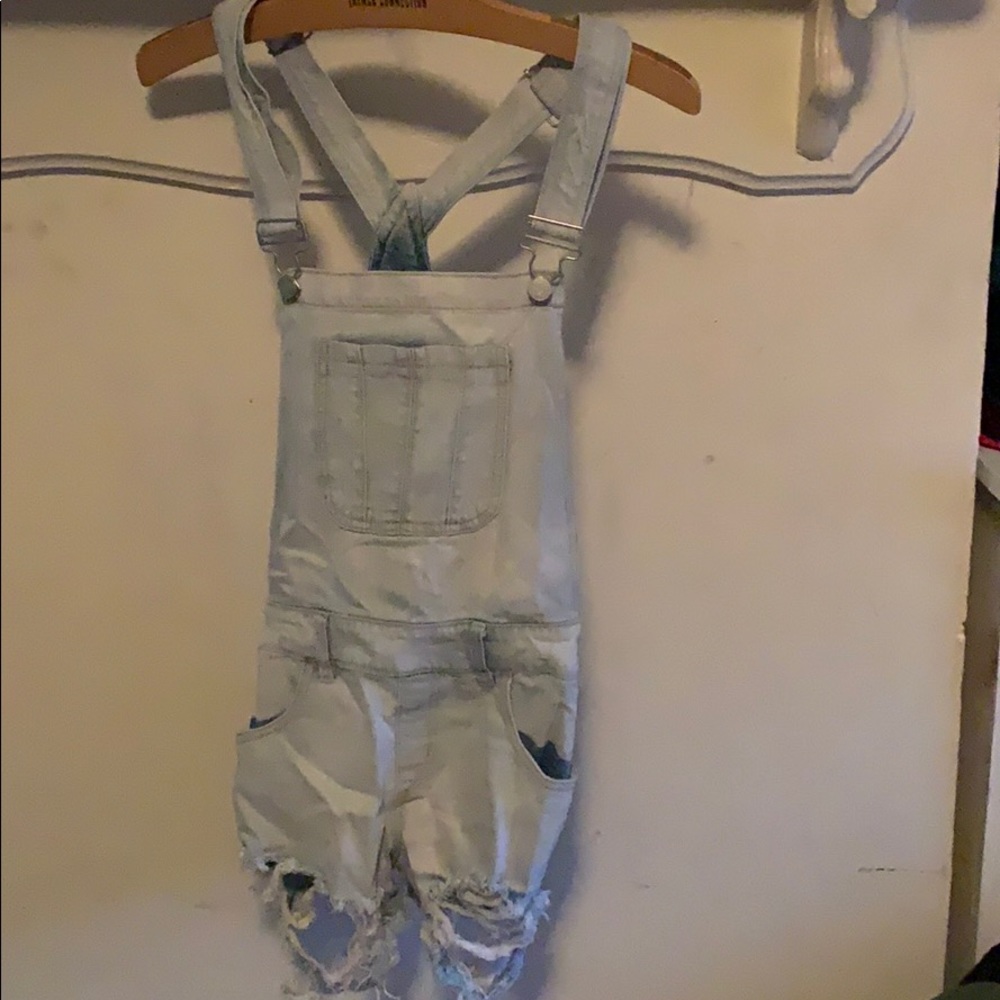 Denim overall shorts
